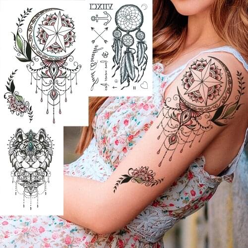 Dream Catcher Fake Jewelry Chains Temporary Tattoo For Women Adults Feather Flower Star Moon Tattoo Sticker Owl Anchor Tatoos
