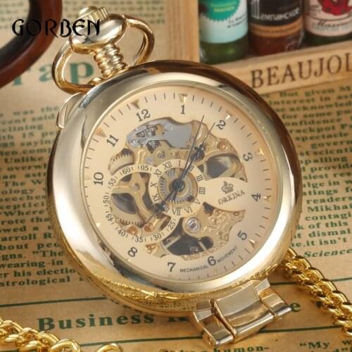 Mechanical Steampunk Pocket Watch Mens Roman Arabic Numberal Pocket Fob Watches Luxury Brand Golden Chain Relogio De Bolso 2020
