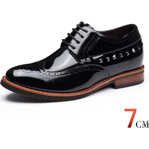 X8195 Mens Patent Leather Brogue Shoes Invisible Height Increasing Elevator Formal Dress Shoes Taller High 2.75 inches