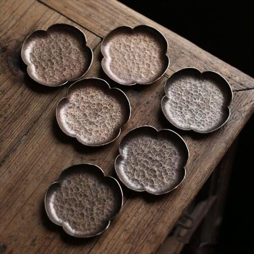 Pure Copper Small Cup Mat Tea Tray Handmade Red Copper Japanese Antiskid Heat Insulation Tea Ceremony Accessories Antique