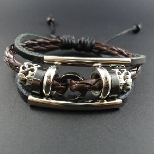 2014 New Wrap Genuine Leather Cuff Bracelets & Bangles Men Jewelry for Women Wholesale
