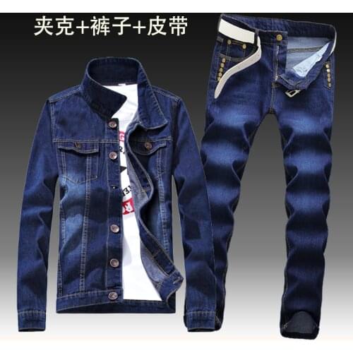 2019 Autumn New Mens Denim Jacket Jeans Pants Slim Fit Pencil Pant Long Sleeve Coat Long Trousers 2pcs Set Size S-3XL For Male C