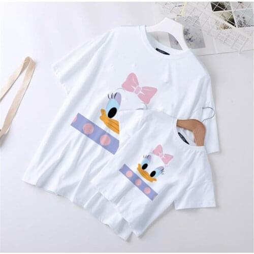 New Fashion T Shirts Summer Short Sleeve Family Matching Clothes Daisy Duck Printed Girls Boys Unisex Kids T-shirts Tee Tops