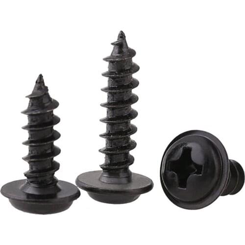 GuHua Black Cross Round Head with Pad Self Tapping Small Screw PWA Philips Pan Head with Gasket Tapping screw M1.4M1.7M2 1000pcs