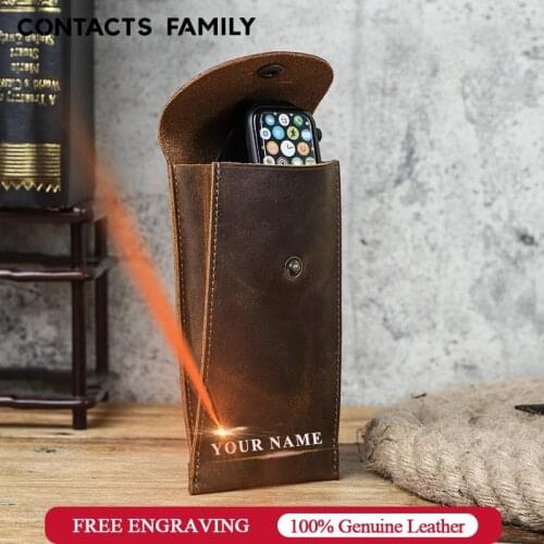 CONTACTS FAMILY Watch Travel Pouch Case Box Nubuck Cow Leather Jewelry Pouch Watch Storage Bag Case Collect Organizer Boxs Case