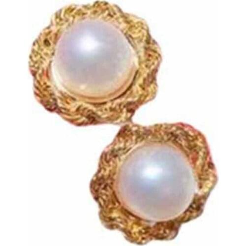 NYMPH Pure 18K Gold Stud Earrings AU750 Jewelry Natural Pearl Earings Freshwater For Women Party Wedding E511
