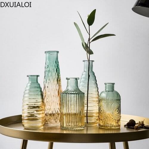 Nordic creative retro vase dining table decoration livingroom dried flower flower light luxury glass transparent vase home decor