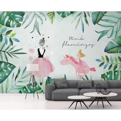 Nordic unicorn ballet girl background wall painting