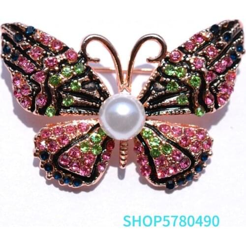 Vintage Jewelry Multi Color Butterfly Rhinestone Brooches for Women Elegant Enameled Pin Ladies Bridal Gifts Dress Decoration