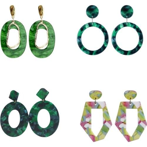2021 Trend Korean Statement Earrings For Women Vintage Green Acrylic Geometric Tassel Drop Earrings Female Brincos Jewelry