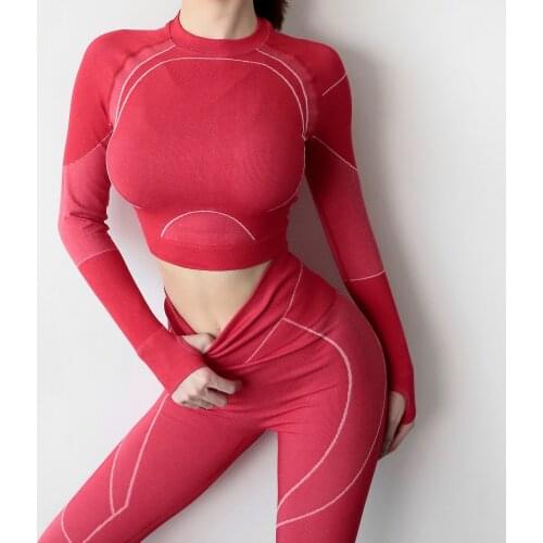 Women Sport Suit Yoga Set Gym Clothing Workout Clothes Long Sleeve Fitness Crop Top + High Waist Seamless Leggings 2pcs/set