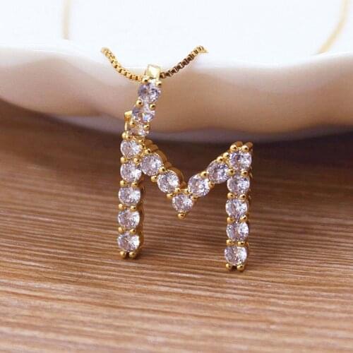 New Women A-Z Letter Gold Pendant Necklace Fashion Copper Micro Pave CZ 26 Initial Name Chain Necklace Charm Luxury Jewelry Gift