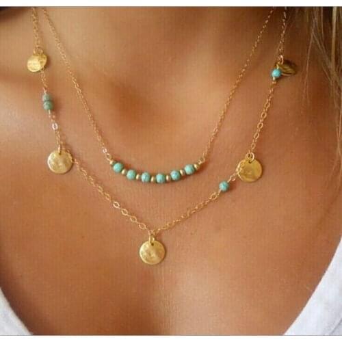 New fashion jewelry hot metal disc charm green statement necklace multi pendant necklace female elegant necklace