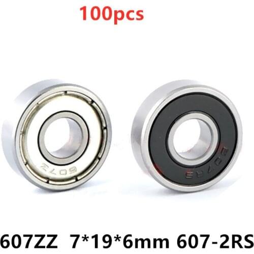 100pcs miniature bearing 607ZZ 607-2RS 7*19*6 mm deep groove ball bearings 607-2Z 607Z 607RS 7mmx19mmx6mm