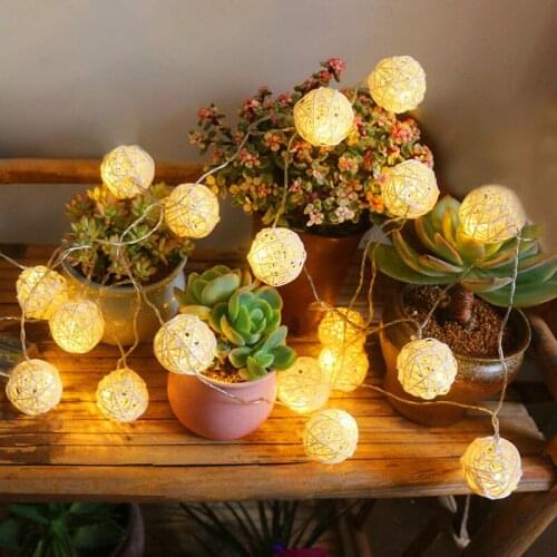 20/40 Rattan Ball Decorative Fairy String Lights Chain Battery Operated Cotton Garland Balls for Christmas Party Wedding Decor