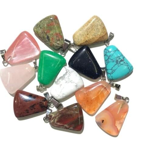 Natural Stone Pendant Triangle Type Black Agates Pendant Necklace For DIY Jewelry Best Birthday Gift Size 17x22mm