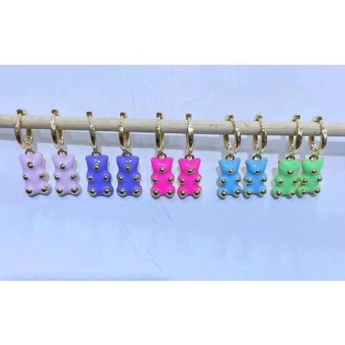 5Pairs,Enamel Animal Candy Colors Charm Earing Women Neon Green Bright Fluorescent Jewelry Gold Earrings