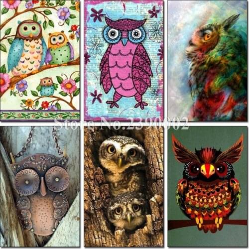 5D DIY Diamond Painting Needlework Animals Full Drill Mosaic Diamond Embroidery Owl Pattern Decoration Arts Christmas Gift