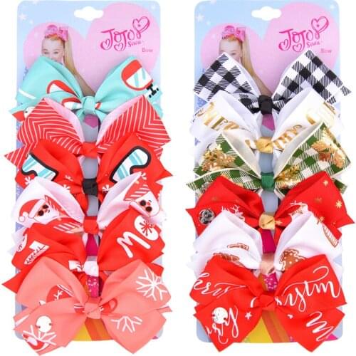 6Pcs/Set Christmas JoJo Bows Jojo Siwa Printed Knot Ribbon Bow Hair Clip For Cute Girls Hairpins Barrettes Kids Hair Accessories