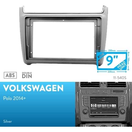 9 inch Car Radio Fascia for VOLKSWAGEN VW Polo 2009+ (Silver) Panel Dash Kit Install Adapter Bezel Console Plate Facia
