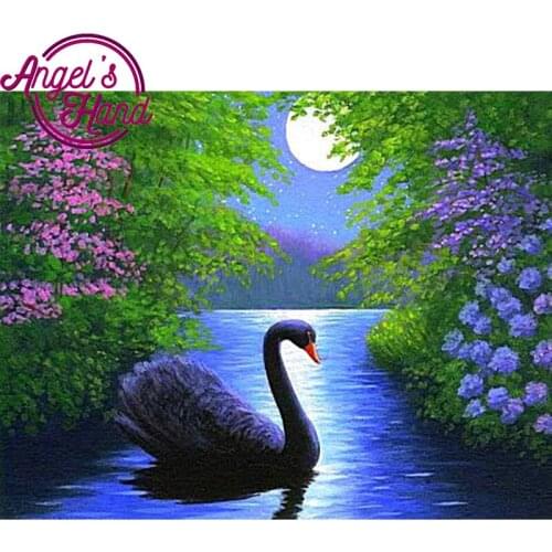 Full Square&round Diamond 5D DIY Diamond Painting Photo Custom "Swan in the water" 3D Embroidery Cross Stitch Mosaic Decor