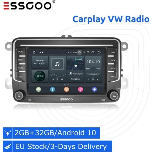 ESSGOO Android 10 Car Radio 2 din GPS Autoradio 2G+32G Multimedia Player 7 inch Auto Stereo AM RDS DSP For VW/Volkswagen Skoda