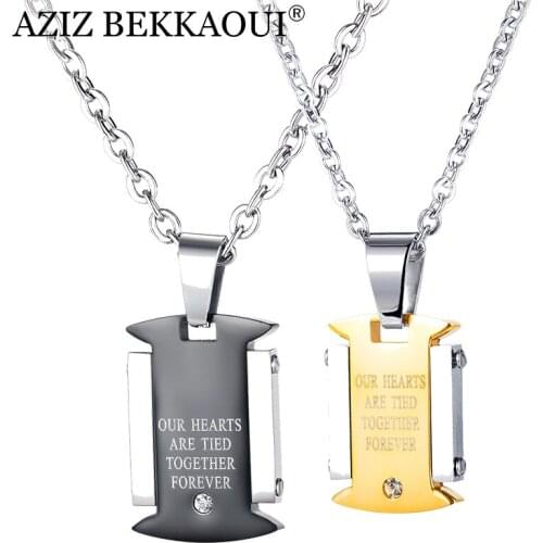 AZIZ BEKKAOUI Engraved Name Stainless Steel Couple Necklaces for Lover Stainless Steel Stitching Pendant Custom Made Necklaces