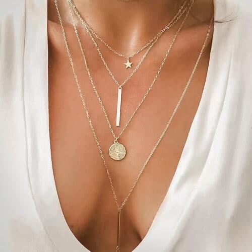 BLINLANew Bohemian Multilayer Chain Necklace Pendant Stainless Steel Choker Cross Necklace For Women Fashion Jewelry Collar Gift