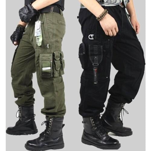 Mens Cargo Pant Overalls Spring Summer Loose Military Tactical Pants Casual Multi-Pocket Cotton Combat Army Training Trousers