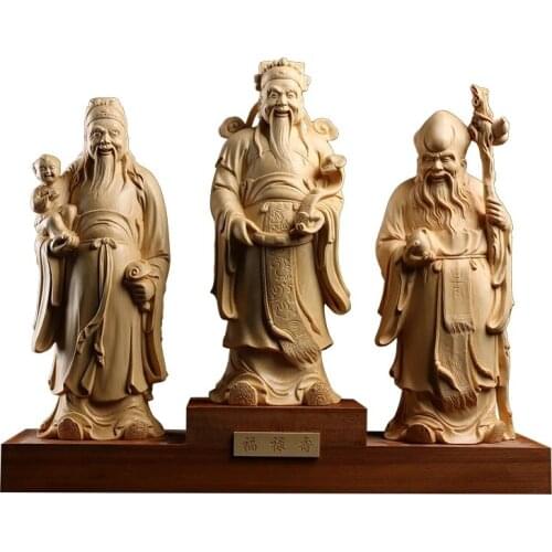 CCZHIDAO Fu Lu Shou Solid Wood Carving Three Stars Gods 30/35CM Home Decor