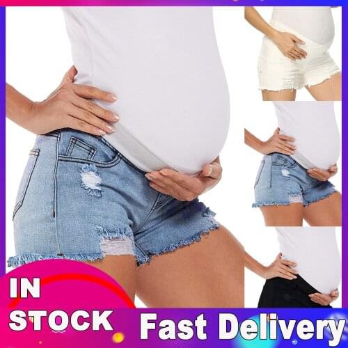 Maternity Elastic Band Jeans Shorts For Pregnant Women Solid Ripped Denim Short Pregnancy Denim Shorts Брюки Для Беременных