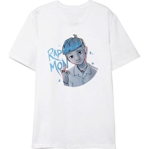 Kpop Bangtan Cartoon T-shirt RM Rap Monster Cotton Print white Tshirt short sleeve Loose clothes k-pop bnagtan boys T-shirt