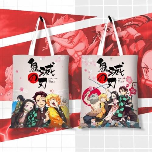 2 Bags/lot Anime Kimetsu No Yaiba Demon Slayer One piece Naruto Sao Fate Canvas Shopping bag Shoulder Carry Bag Handbag