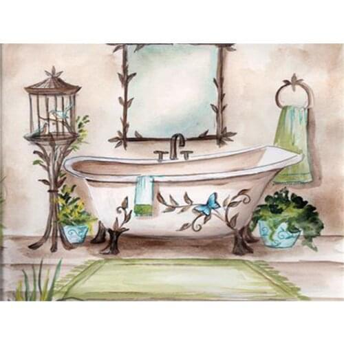 Landscape Bathroom Printed Water-Soluble Canvas 11CT Cross Stitch DIY Embroidery Full Kit DMC Threads Handmade Sales