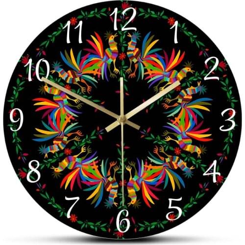 Jungle Animals Otomi Culture Naive Print Wall Clock Colorful Roosters Mediterranean Style Silent Swept Clock Mexican Folk Decor