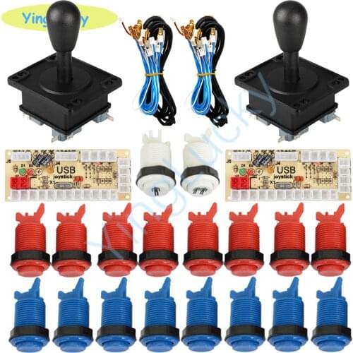 2 Players Arcade DIY Kit Zero Delay USB Encoder American Style Joystick 28mm Push Button PC Mame Raspberry pi 1 2 3