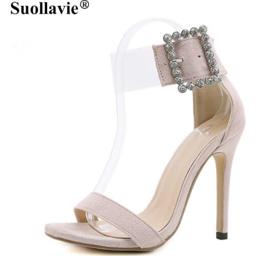 Suollavie Summer Fashion Sandals Women Pointed Toe Rhinestone Crystal High Heels Lady Party Shoes 35-42