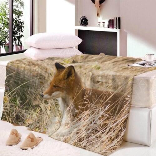 Fox Throw Blanket Sleeping Fox in Watercolors Hand Drawn Fresh Wild Flowers Blossoms Artwork Warm Microfiber