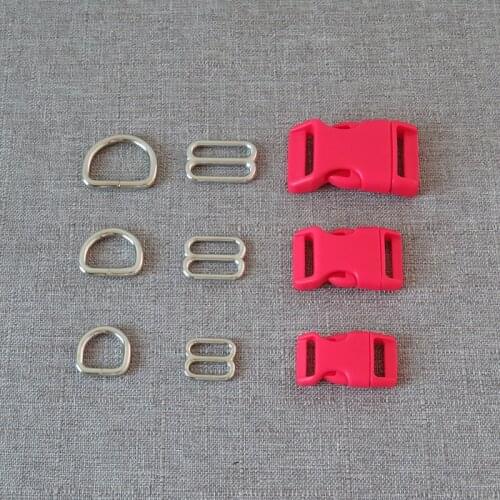 100Sets/Lot Plastic Buckle Metal D Ring Adjuter Tri Glides Straps Belt Loop Slider For Pet Dog Collar Harness Hardware Accessory