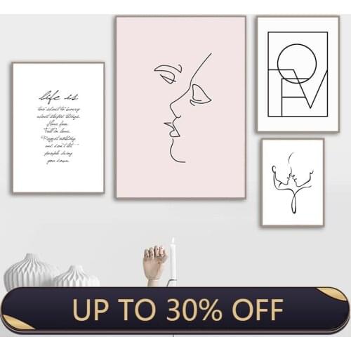 Minimalist Scandinavia Love Abstract Outer Line Kiss Bedroom Decor Canvas Painting Wall Art Pictures Gallery Home Decor