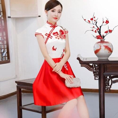 Fashion Wedding Party Cheongsam Oriental Evening Dress Chinese Style Women Elegant Qipao Sexy Mini Robe Retro Costumes Vestido