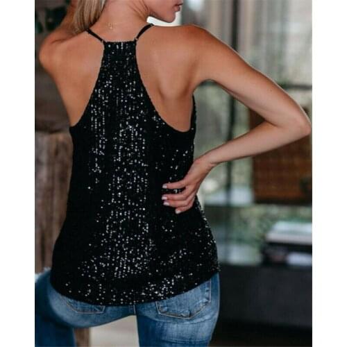 Fashion Women Ladies Sparkly Sequins Sleeveless V Neck Cami Top Vest Casual Tank Clubwear Plus Size
