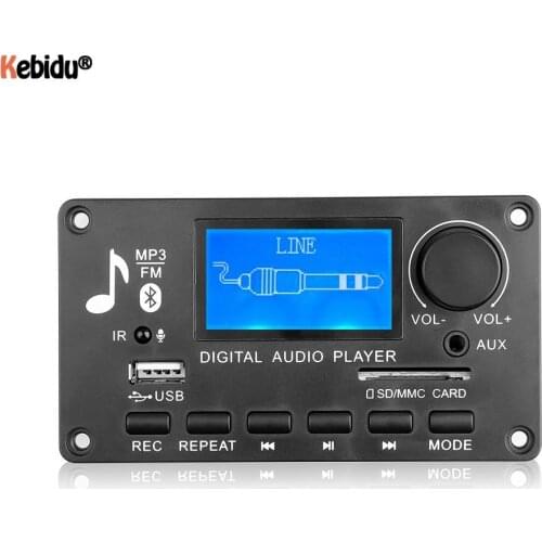 Kebidu LCD MP3 Decoder DAC DC 12V Bluetooth V5.0 Audio Receiver APE FLAC WMA WAV Decoder Support Recording Radio Lyrics Display