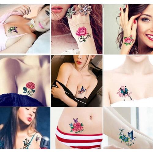 Cartoon tattoo sticker Flower and butterfly stickers Fashionable rose tatoo