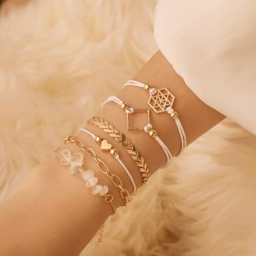Bracelet Set Fashion Gold Plated National Fengyu Bone Chain Geometric Polygon Heart Crystal Bracelet Personality Womens Jewelry