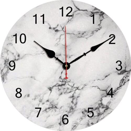 Marble Wall Clock,vintage Retro Marble White Print Decorative Home Living Room Decoration Silent Quiet Wooden Hanging Clock