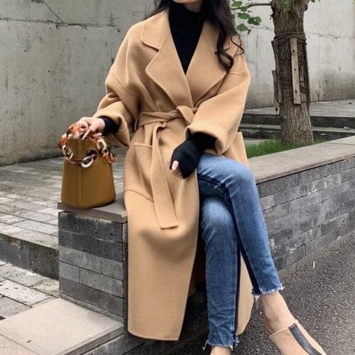 Autumn and winter 2021 new camel wool high-end double-sided cashmere coat womens medium and long loose woolen coat womens