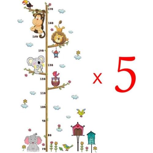 Wholesale 5 pcs/lot Growth Meter Wall Stickers for Nursery School Kindergarten Kids Room Decor Cute Animal Growth Chart Sticker