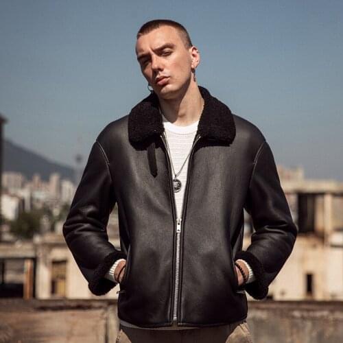Autumn and Winter New Shearling Mens Lapel Casual Drop-Shoulder Leather Fur Coat Fashion