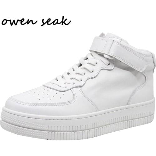 Owen Seak Men Casual Shoes Luxury Trainers Loafers Cow Leather Lace Up High Street Wear Sneakers Spring White Black Flats Shoes